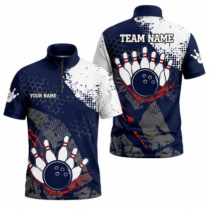 Bowling Ball With Pins Sport Personalized Bowling Polo Shirt Jersey Zip 1 4 Collar