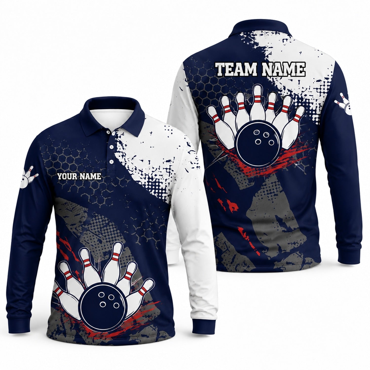 Bowling Ball With Pins Sport Personalized Bowling Polo Shirt Long Sleeve Polo