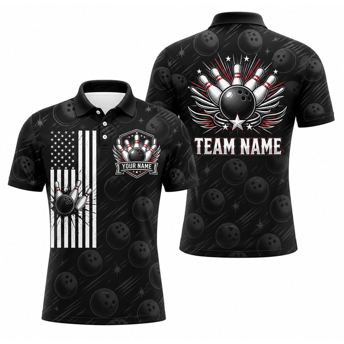 Bowling Ball With Wings Modern Personalized Bowling Polo Shirt
