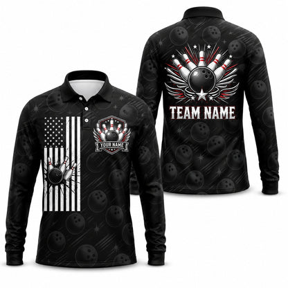 Bowling Ball With Wings Modern Personalized Bowling Polo Shirt Long Sleeve Polo