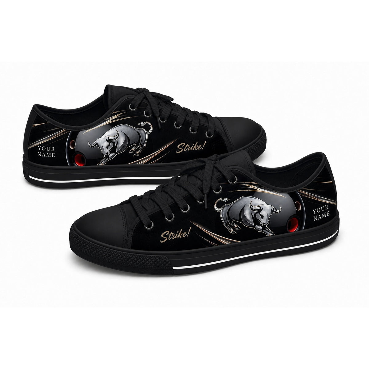 Bowling Bull Design Graphic Custom Low Top Shoes Black Shoes