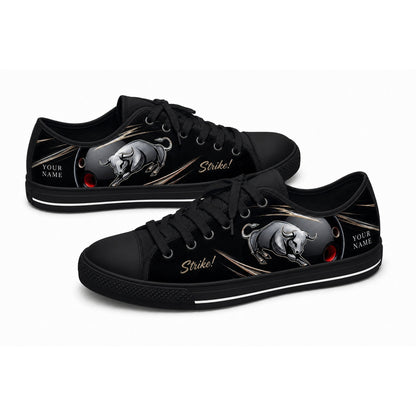 Bowling Bull Design Graphic Custom Low Top Shoes Black Shoes