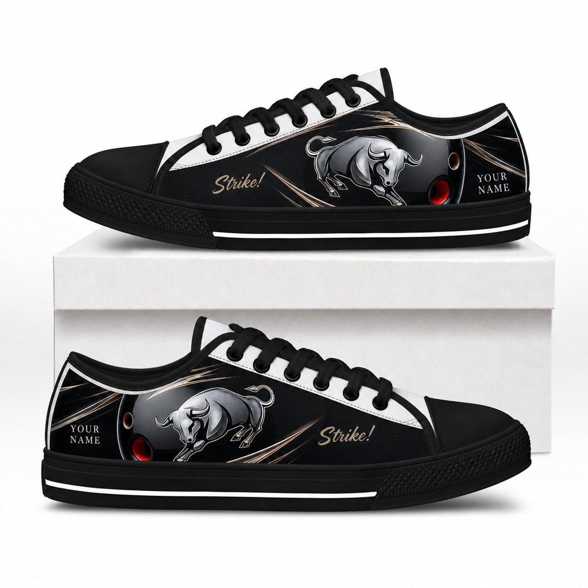 Bowling Bull Design Graphic Custom Low Top Shoes Box Black