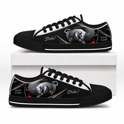 Bowling Bull Design Graphic Custom Low Top Shoes Box Black