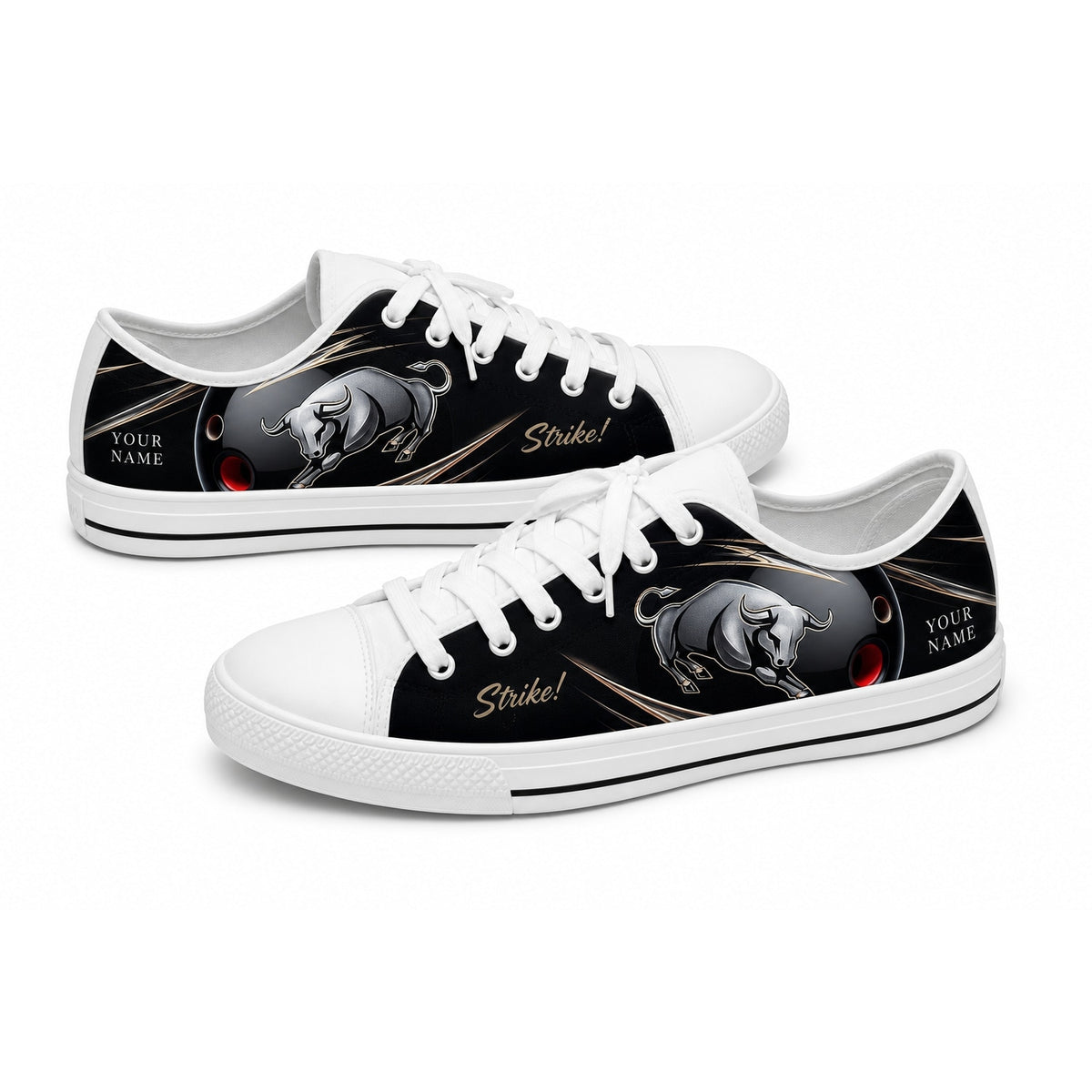 Bowling Bull Design Graphic Custom Low Top Shoes