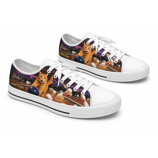 Bowling Cat Strike Graphic Personalized Low Top Shoes
