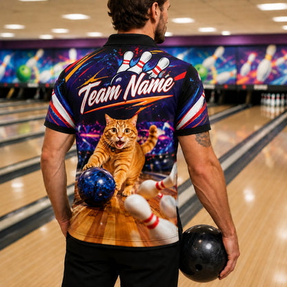 Bowling Cat Strike Sport Custom Bowling Polo Shirt Back View