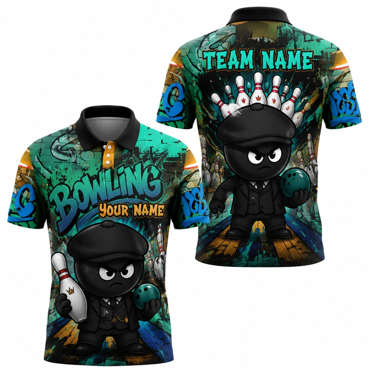 Bowling Gangster Cartoon Personalized Bowling Polo Shirt