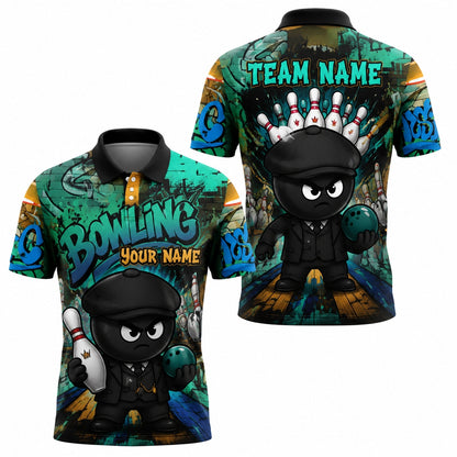 Bowling Gangster Cartoon Personalized Bowling Polo Shirt