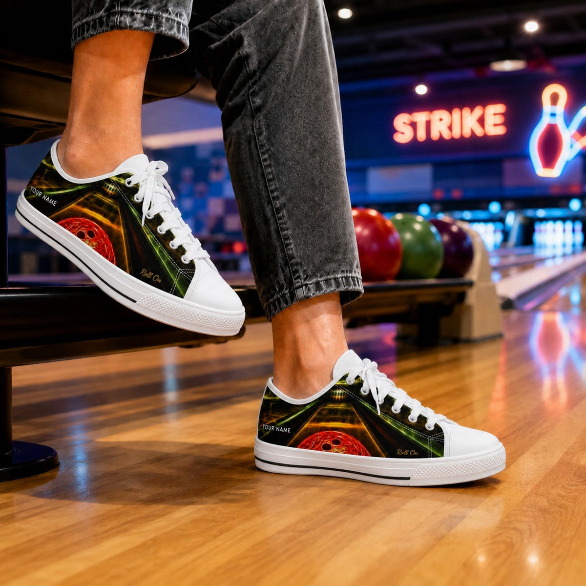Bowling Lane Artwork Graphic Custom Low Top Shoes Bowling Life Style
