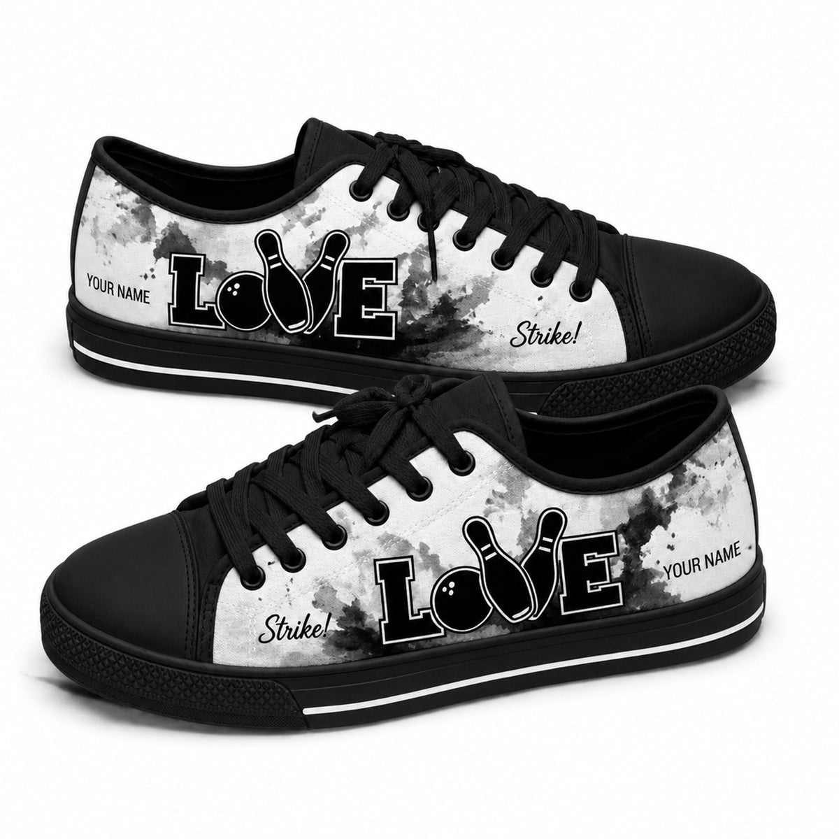 Bowling Love Graphic Personalized Low Top Shoes Black Shoes