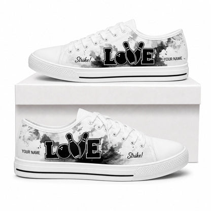 Bowling Love Graphic Personalized Low Top Shoes Box White