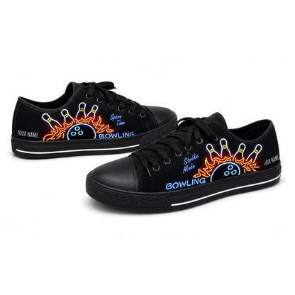 Bowling Neon Design Custom Low Top Shoes Black Shoes