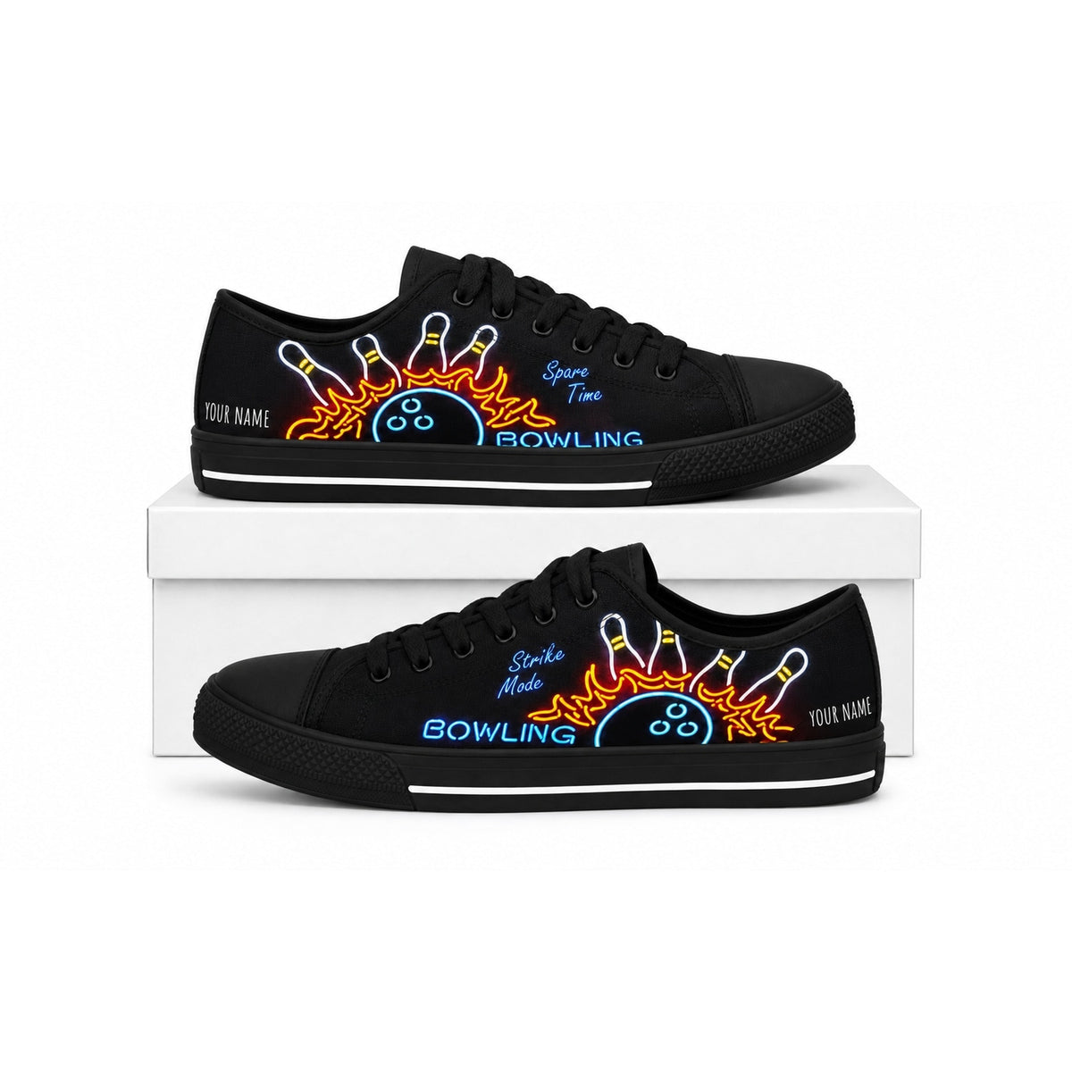Bowling Neon Design Custom Low Top Shoes Box Black