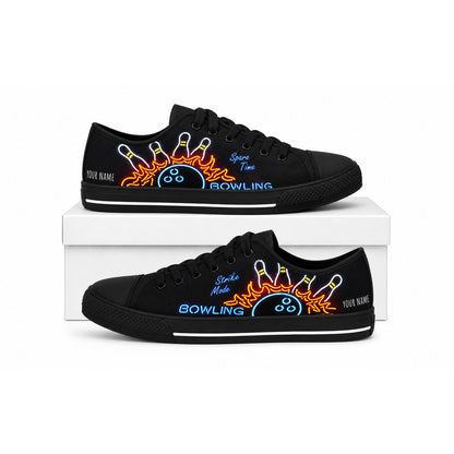 Bowling Neon Design Custom Low Top Shoes Box Black