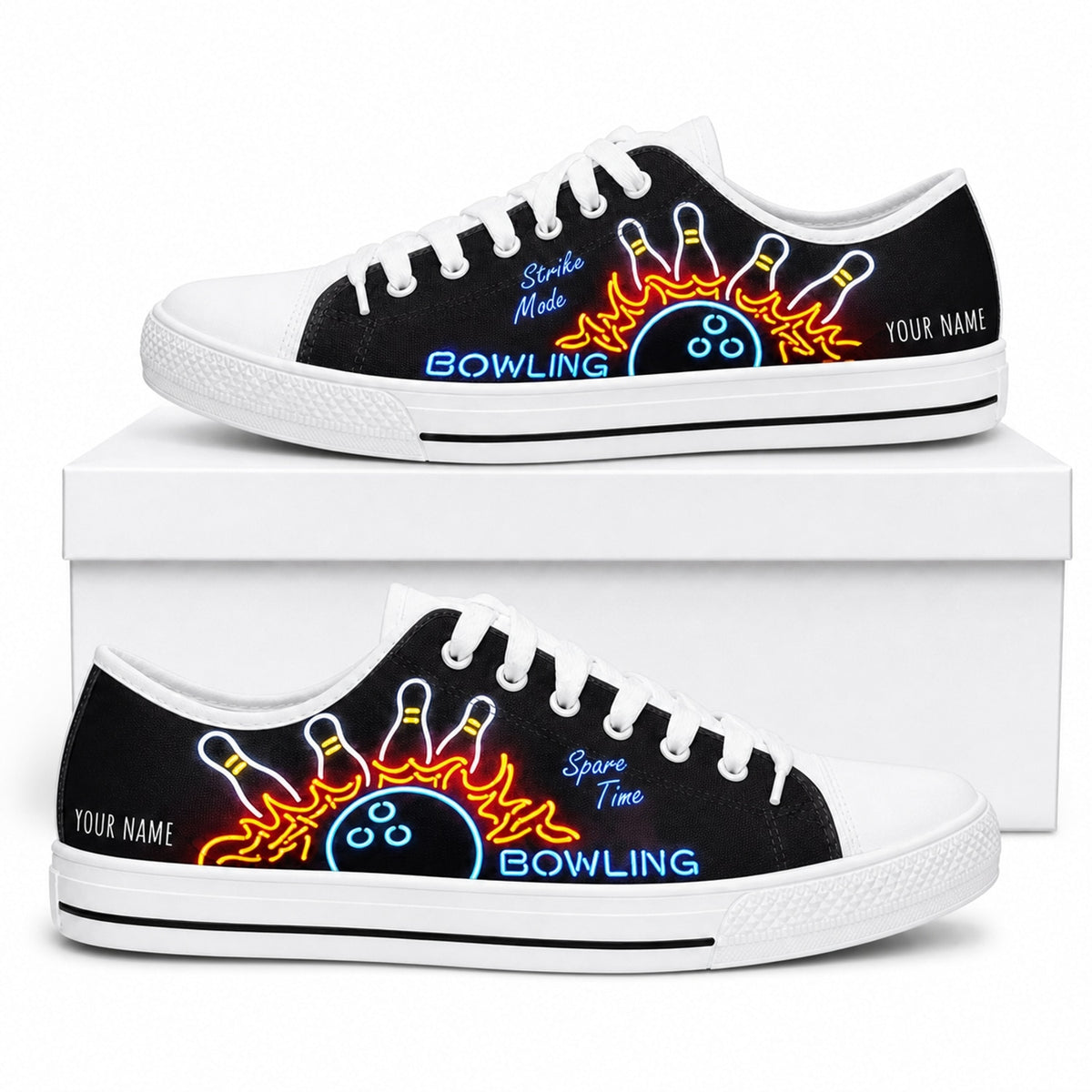 Bowling Neon Design Custom Low Top Shoes Box White
