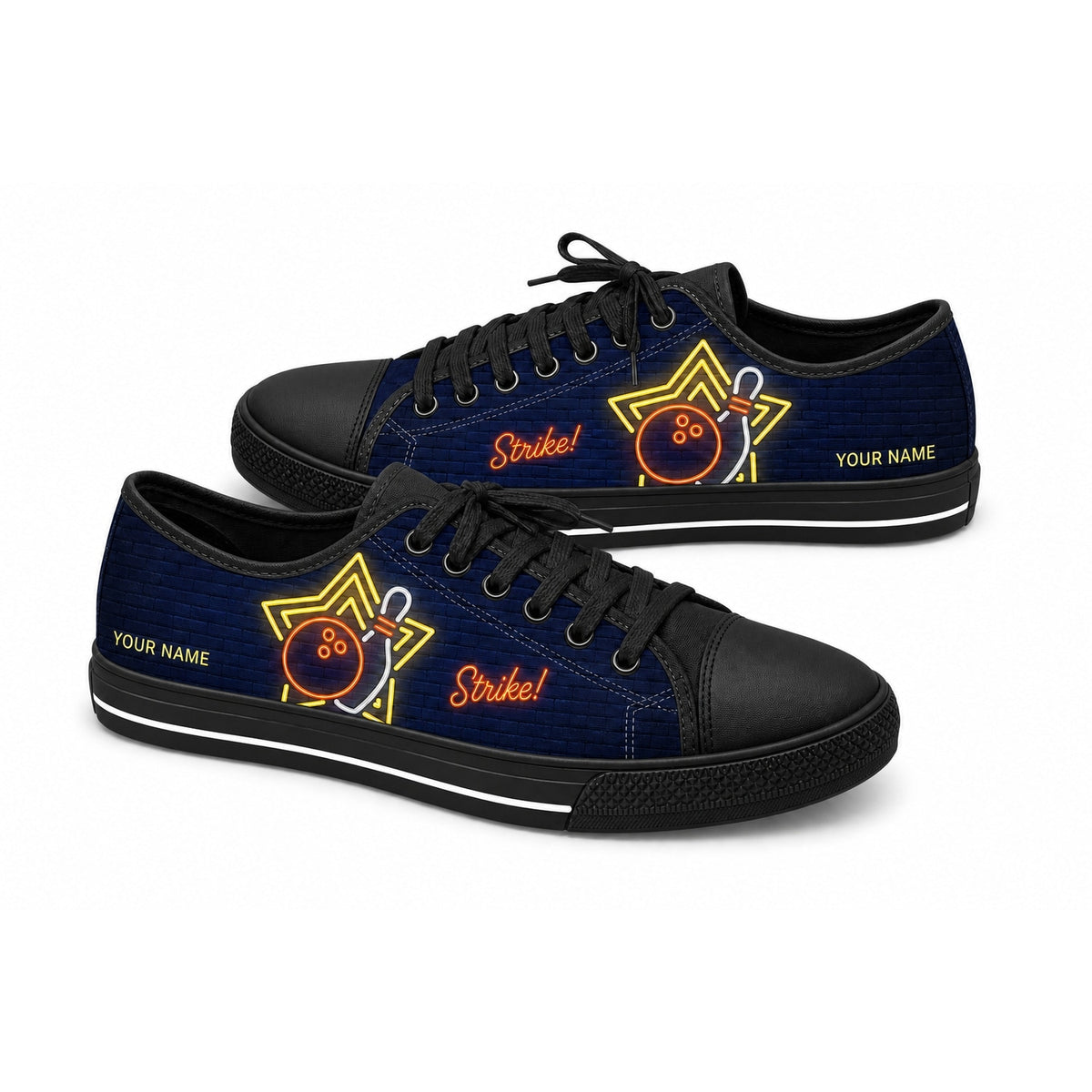 Bowling Neon Strike Personalized Low Top Shoes Black Shoes