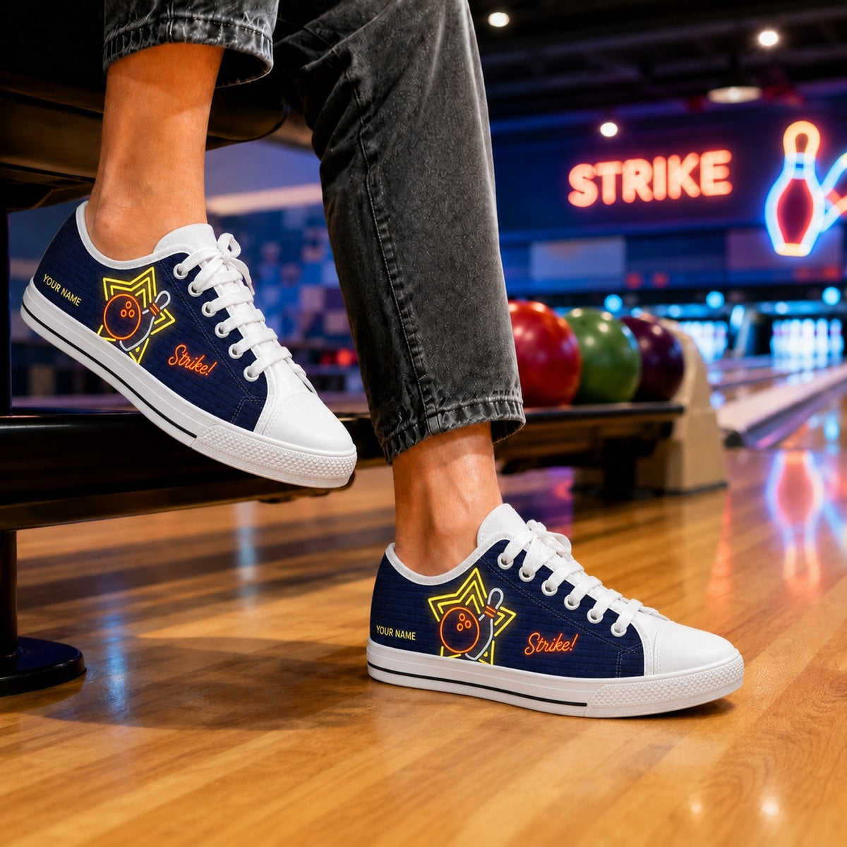 Bowling Neon Strike Personalized Low Top Shoes Bowling Life Style