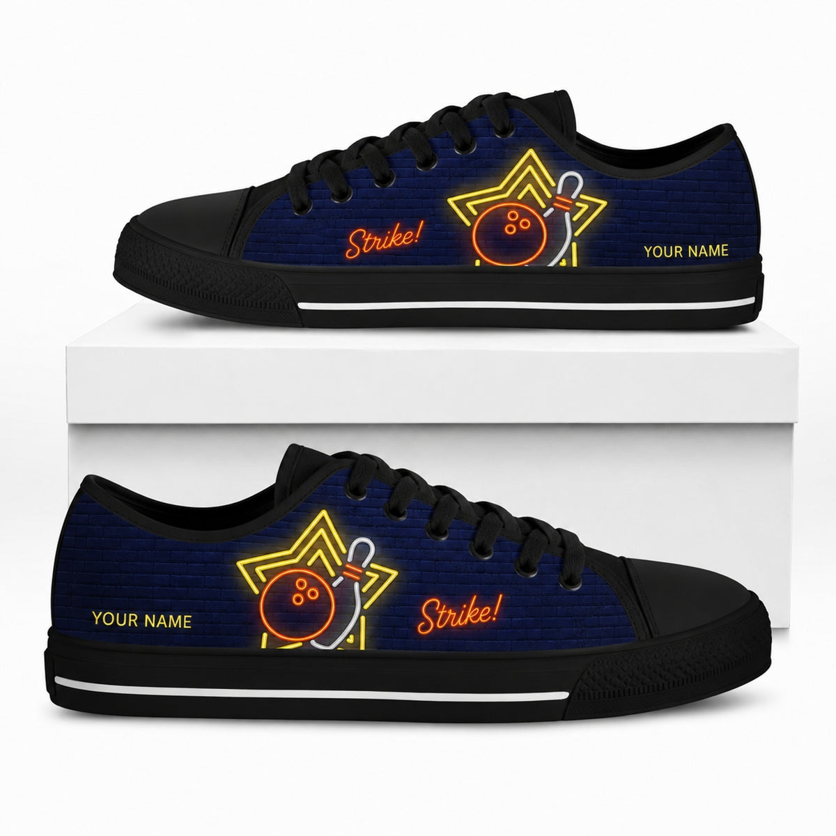 Bowling Neon Strike Personalized Low Top Shoes Box Black