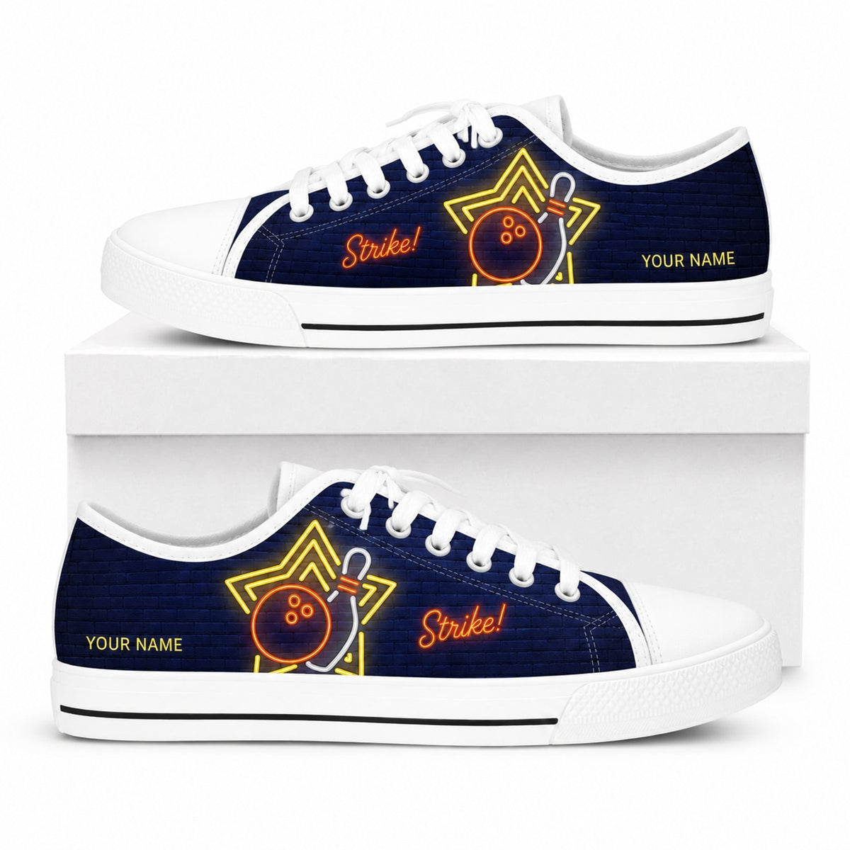 Bowling Neon Strike Personalized Low Top Shoes Box White