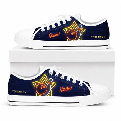 Bowling Neon Strike Personalized Low Top Shoes Box White