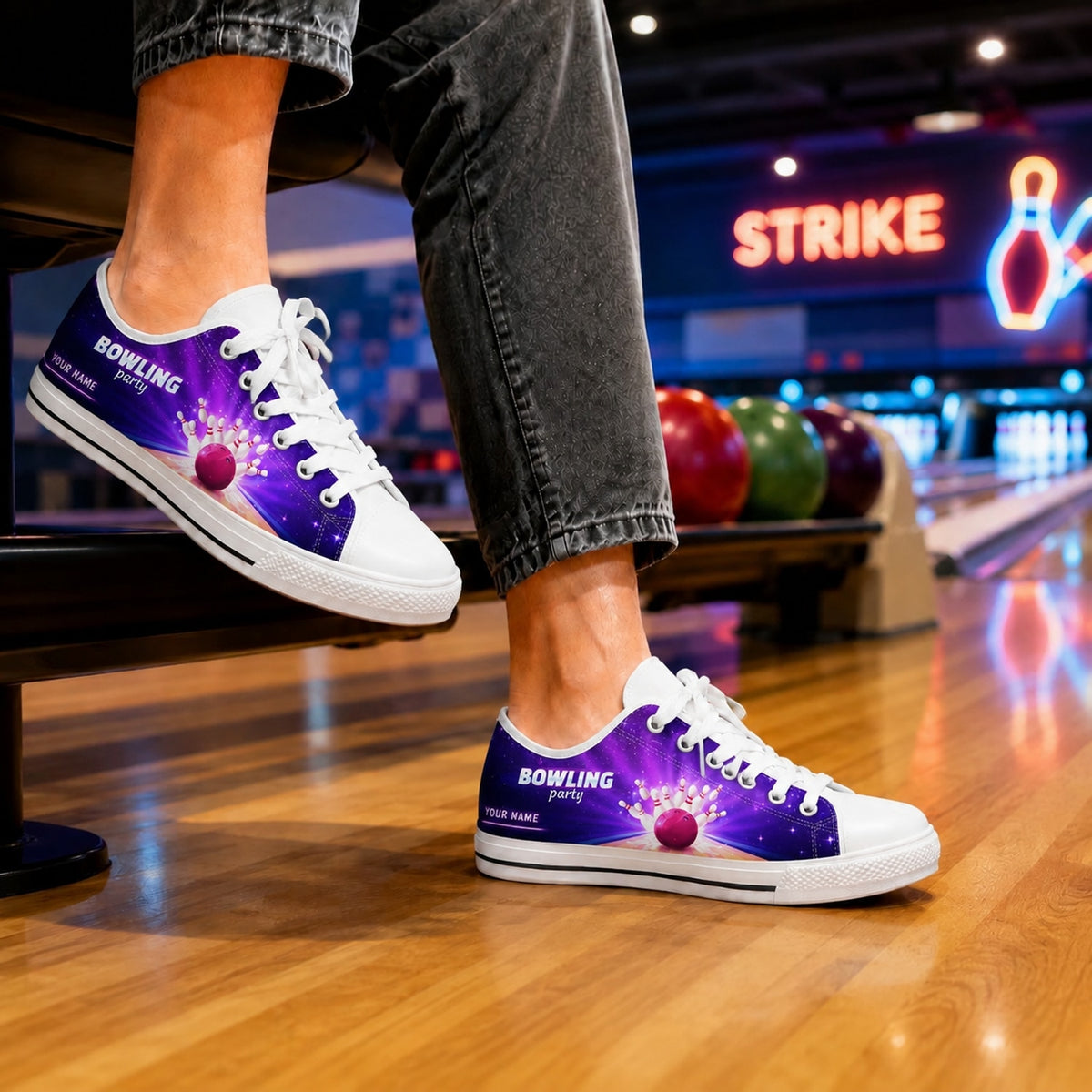 Bowling Party Design Graphic Personalized Low Top Shoes Bowling Life Style