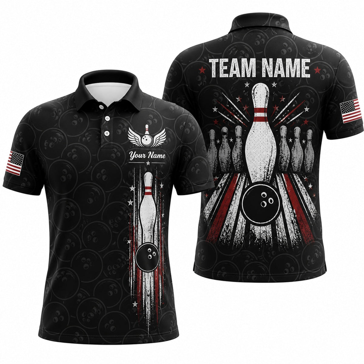 Bowling Pin And Ball Sport Custom Bowling Polo Shirt