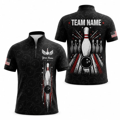 Bowling Pin And Ball Sport Custom Bowling Polo Shirt Jersey Zip 1 4 Collar