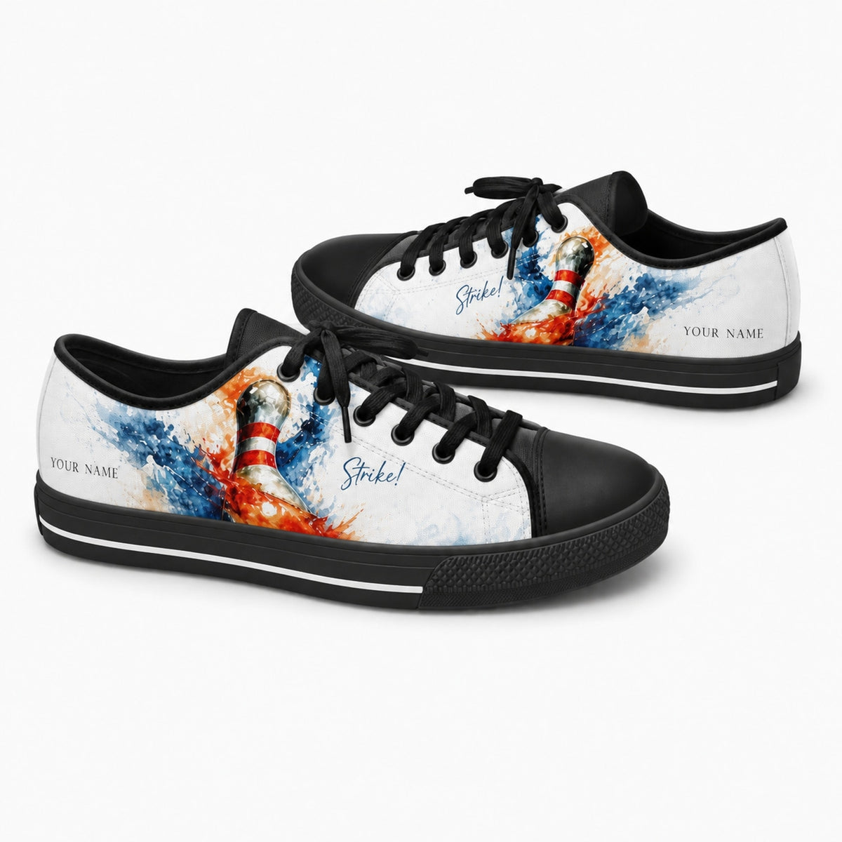 Bowling Pin Splash Graphic Custom Low Top Shoes Black Shoes