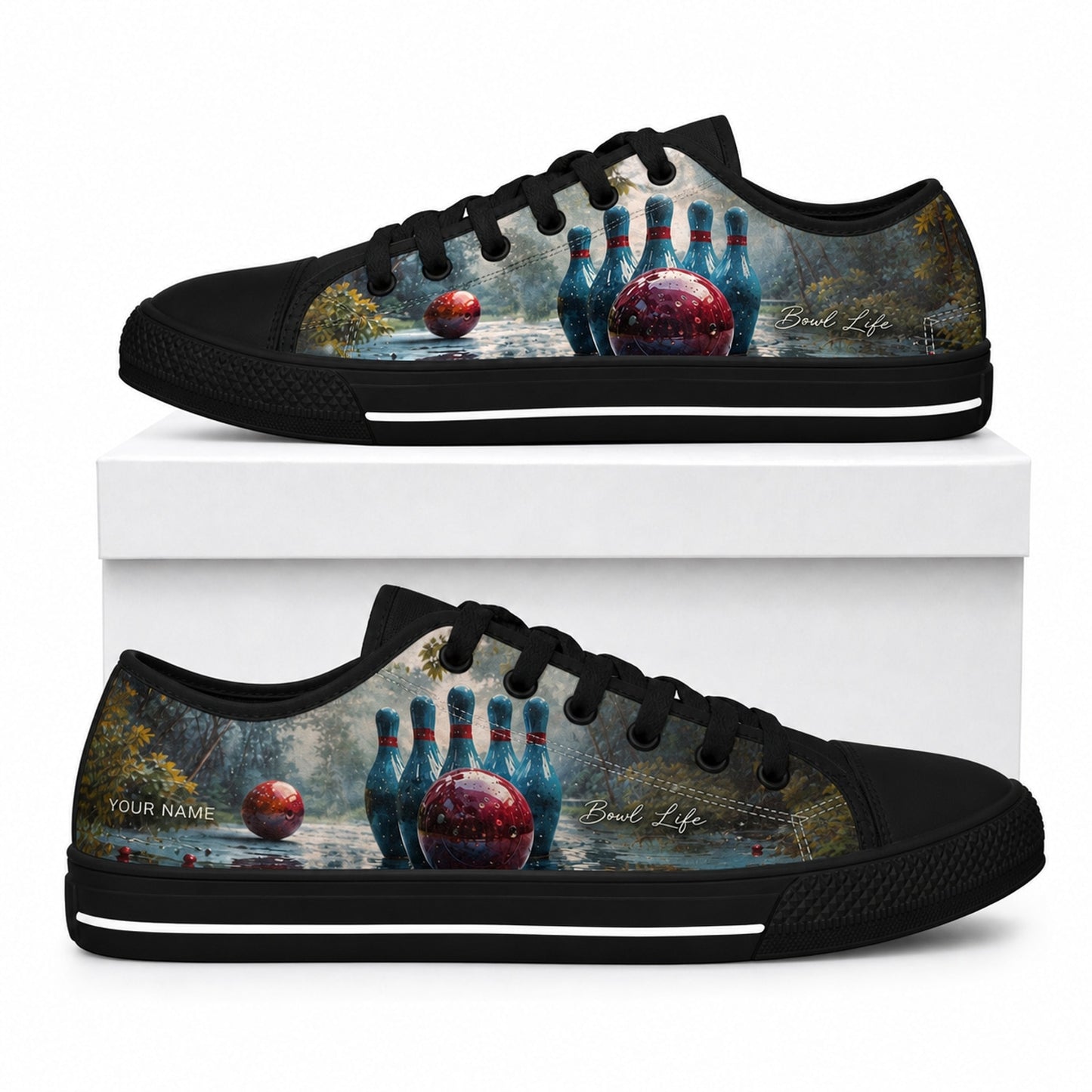 Bowling Pins And Ball Classic Custom Low Top Shoes Box Black