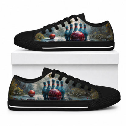 Bowling Pins And Ball Classic Custom Low Top Shoes Box Black
