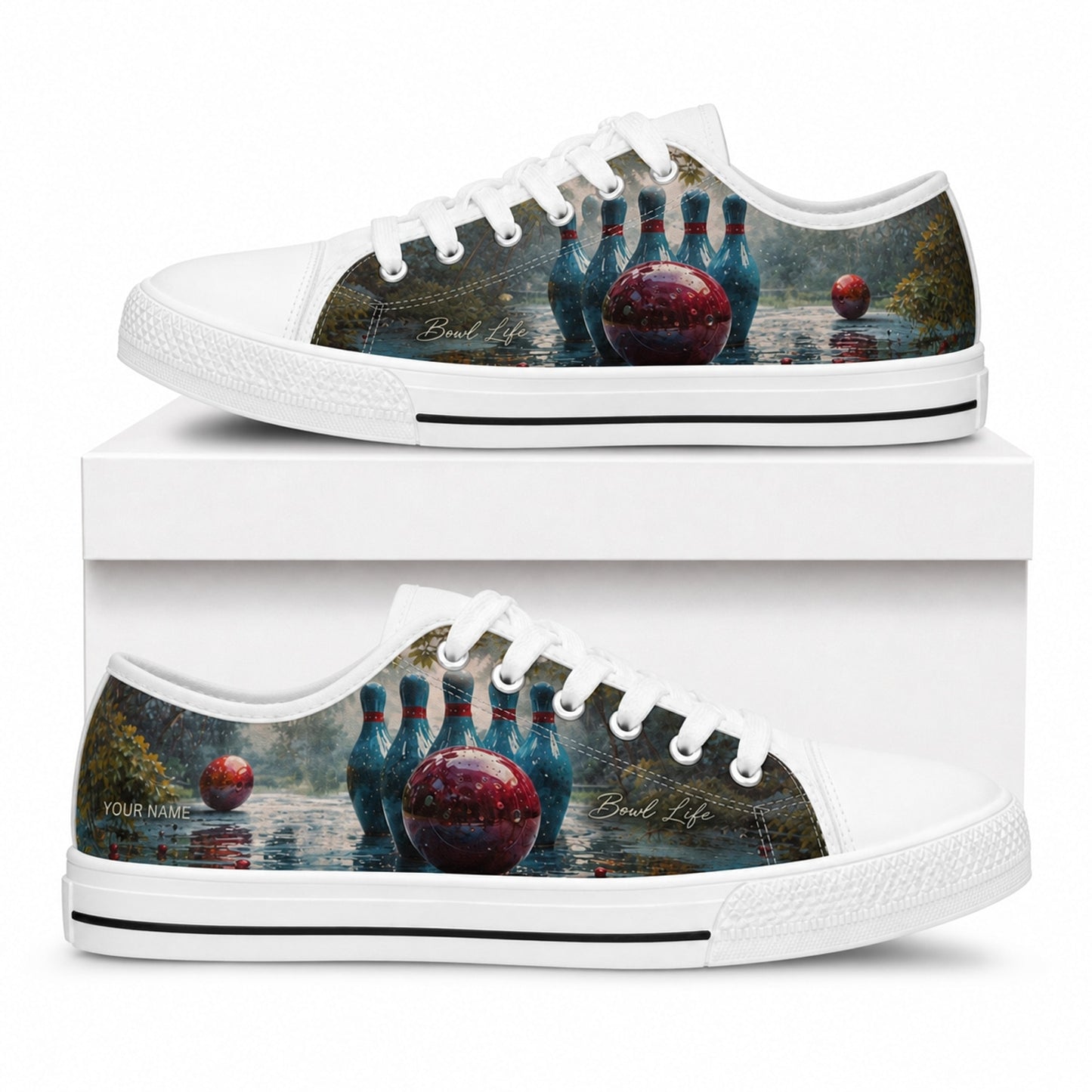 Bowling Pins And Ball Classic Custom Low Top Shoes Box White