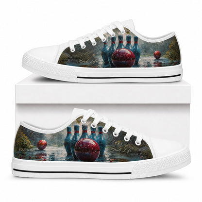 Bowling Pins And Ball Classic Custom Low Top Shoes Box White