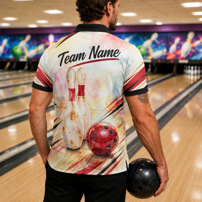 Bowling Pins And Ball Graphic Custom Bowling Polo Shirt Back View