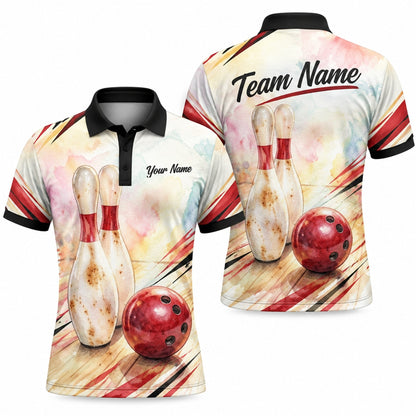 Bowling Pins And Ball Graphic Custom Bowling Polo Shirt