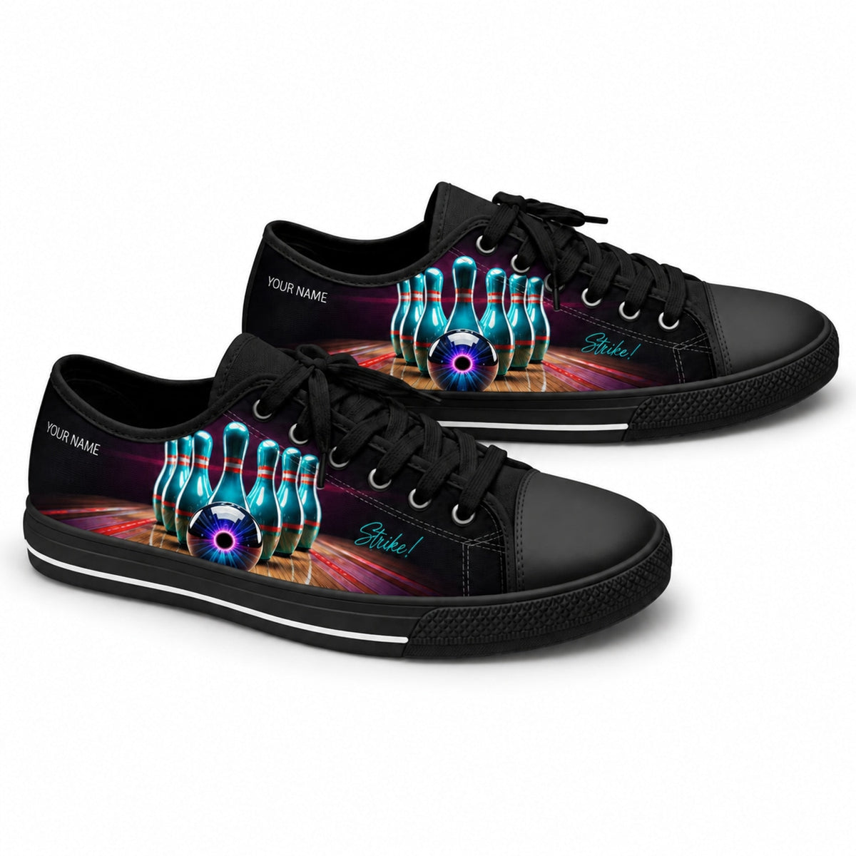 Bowling Pins And Ball Graphic Custom Low Top Shoes Black Shoes