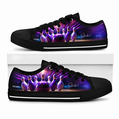 Bowling Pins And Ball Graphic Personalized Low Top Shoes Box Black