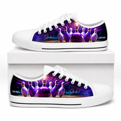 Bowling Pins And Ball Graphic Personalized Low Top Shoes Box White
