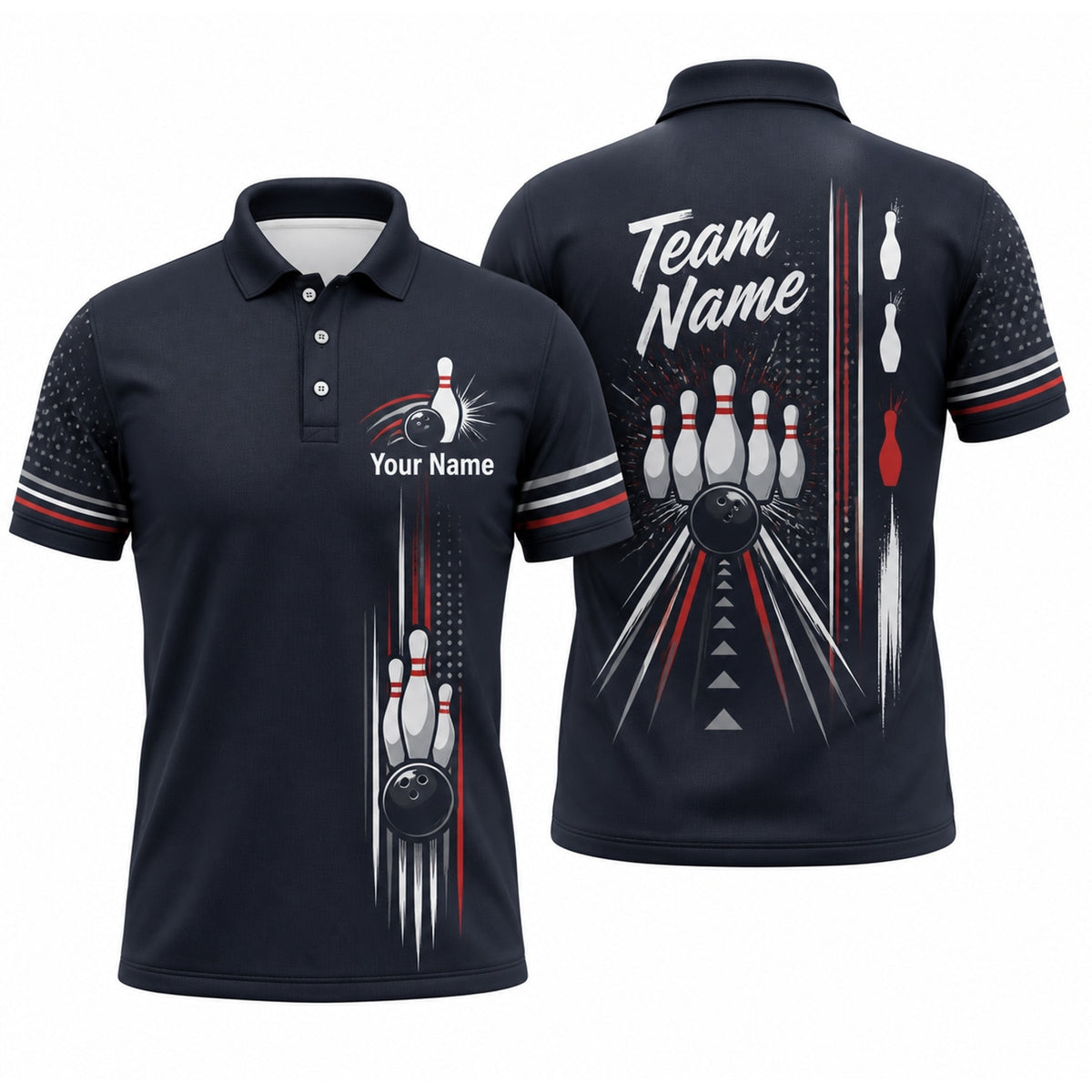 Bowling Pins And Ball Sport Custom Bowling Polo Shirt