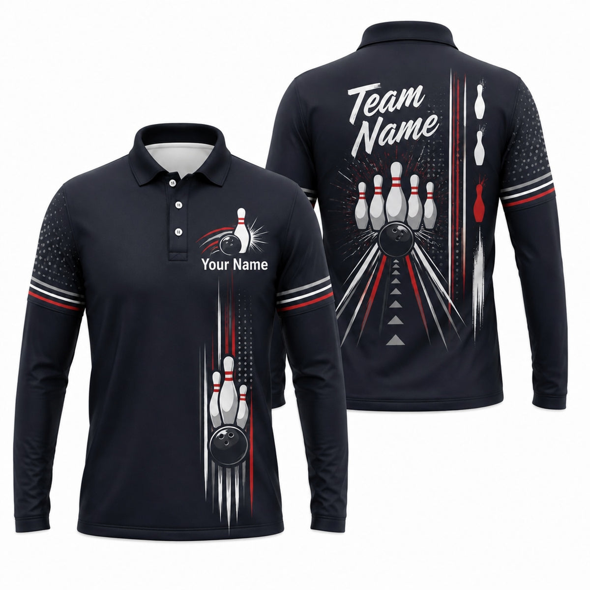Bowling Pins And Ball Sport Custom Bowling Polo Shirt Long Sleeve Polo