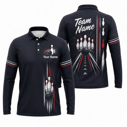 Bowling Pins And Ball Sport Custom Bowling Polo Shirt Long Sleeve Polo