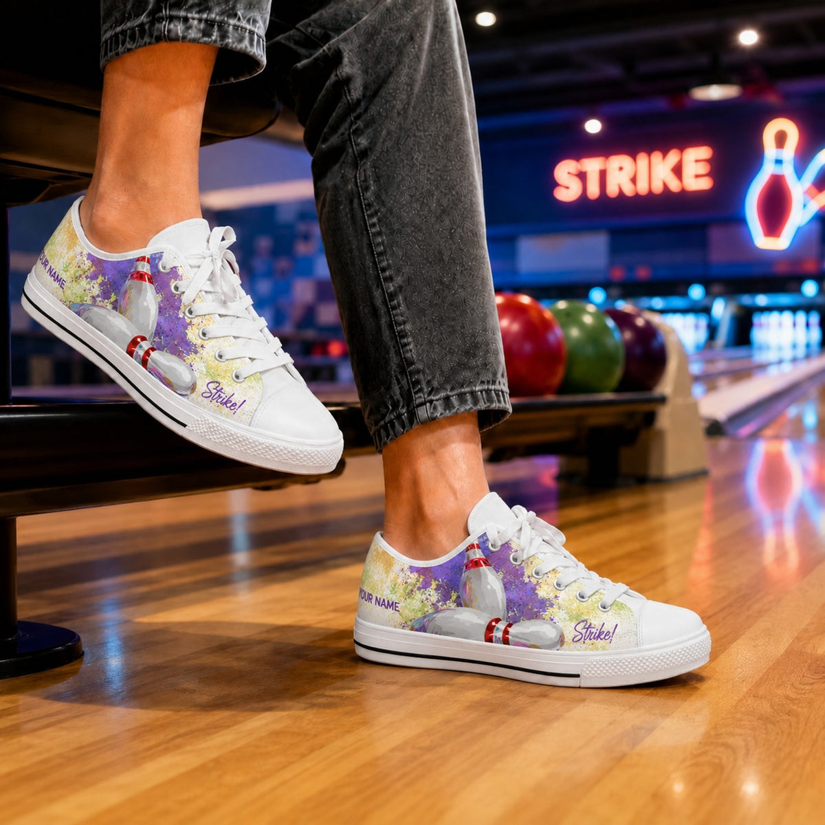 Bowling Pins Design Graphic Custom Low Top Shoes Bowling Life Style