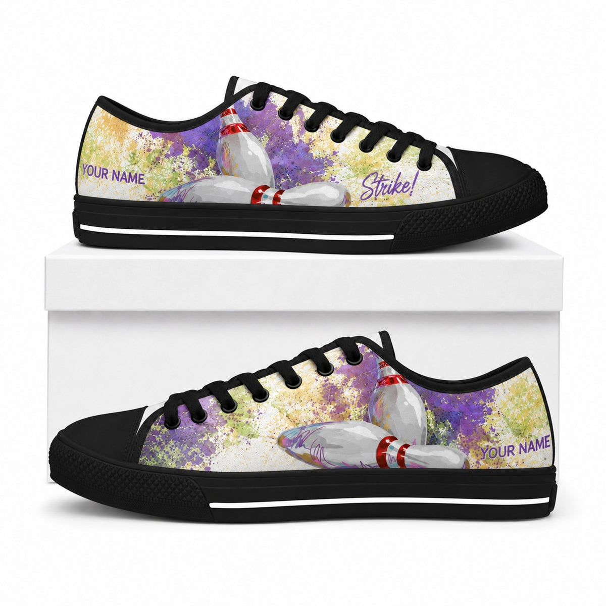 Bowling Pins Design Graphic Custom Low Top Shoes Box Black