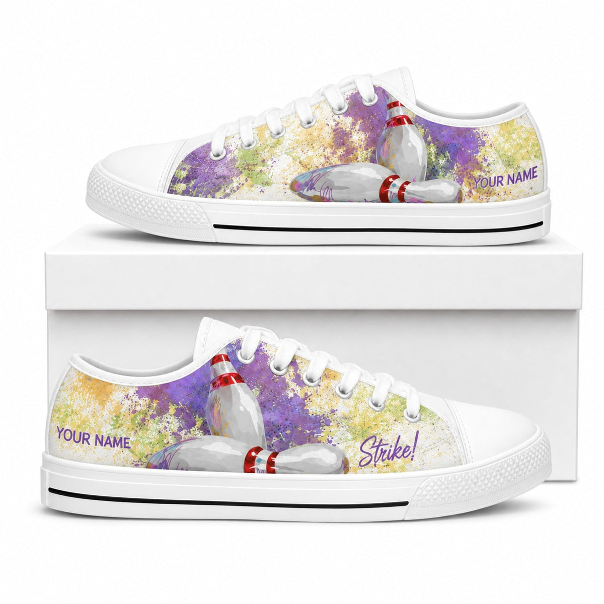 Bowling Pins Design Graphic Custom Low Top Shoes Box White