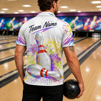 Bowling Pins Splash Art Custom Bowling Polo Shirt Back View
