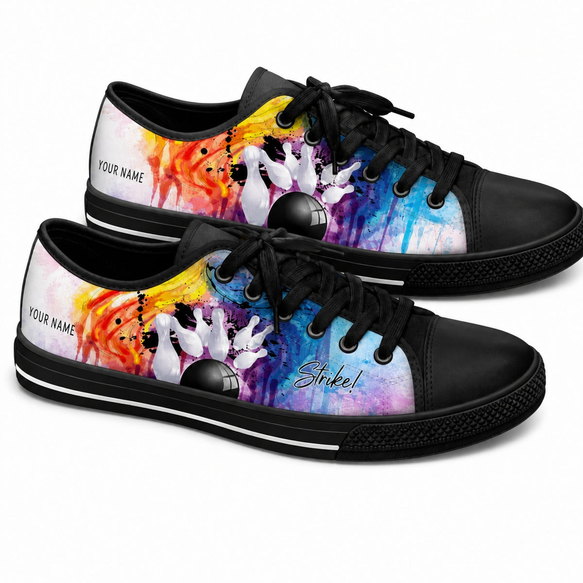 Bowling Strike Artwork Graphic Personalized Low Top Shoes Black Shoes