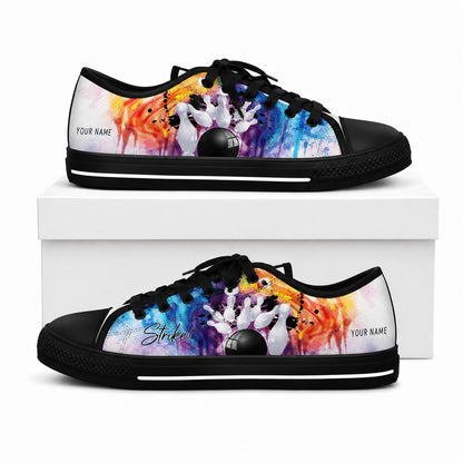 Bowling Strike Artwork Graphic Personalized Low Top Shoes Box Black