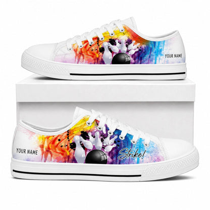 Bowling Strike Artwork Graphic Personalized Low Top Shoes Box White