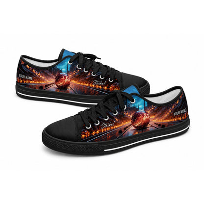 Bowling Strike Ball Graphic Personalized Low Top Shoes Black Shoes
