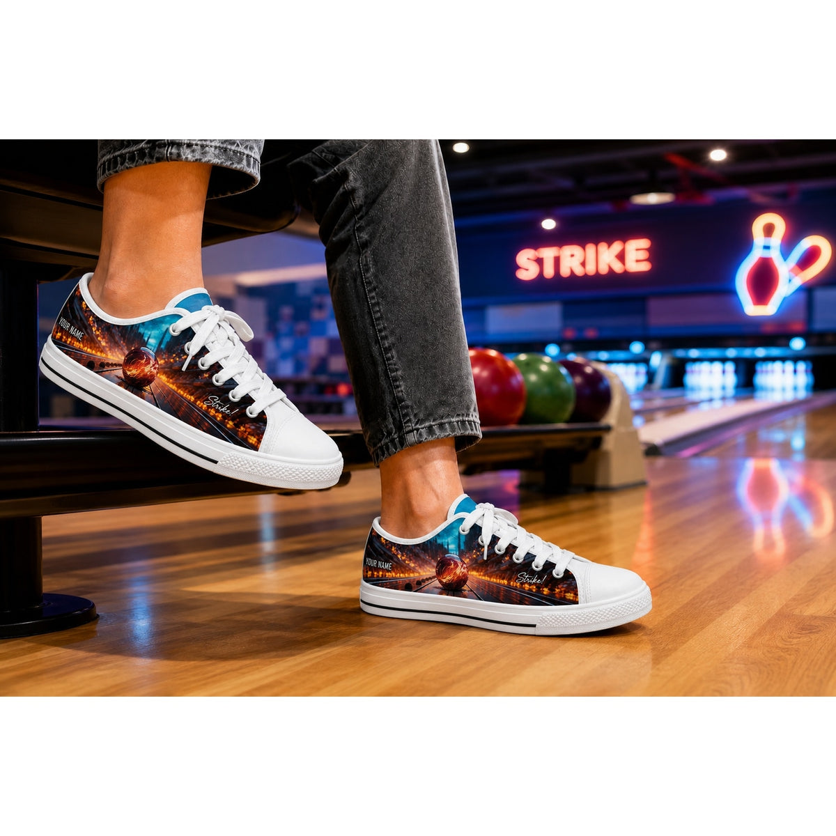 Bowling Strike Ball Graphic Personalized Low Top Shoes Bowling Life Style